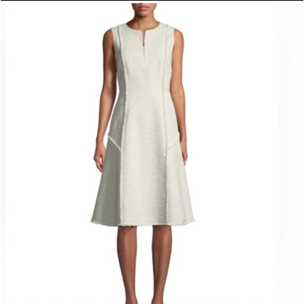 Lafayette 148 New York Metallic Tweed Fringe Shift Dress Old Money NWT 10
